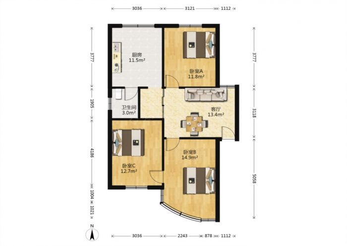 新建路新村 3室1厅1卫 131.00m&sup2;