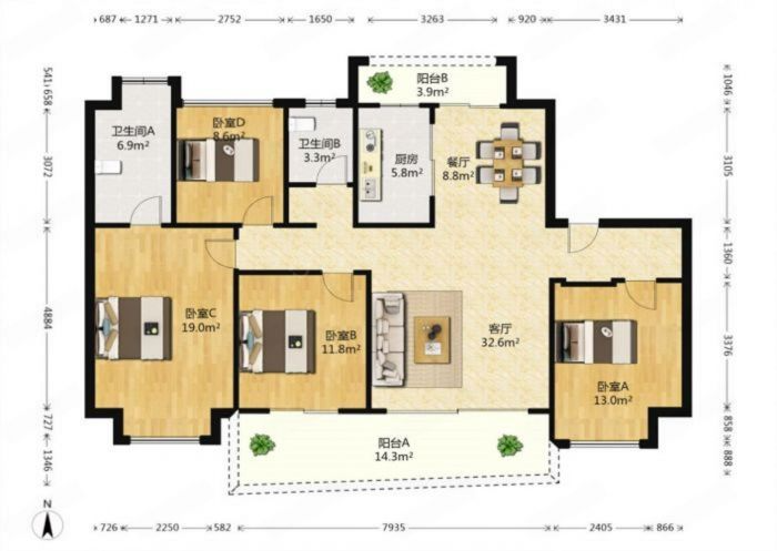 碧桂园时代悦城 4室2厅2卫 140m²