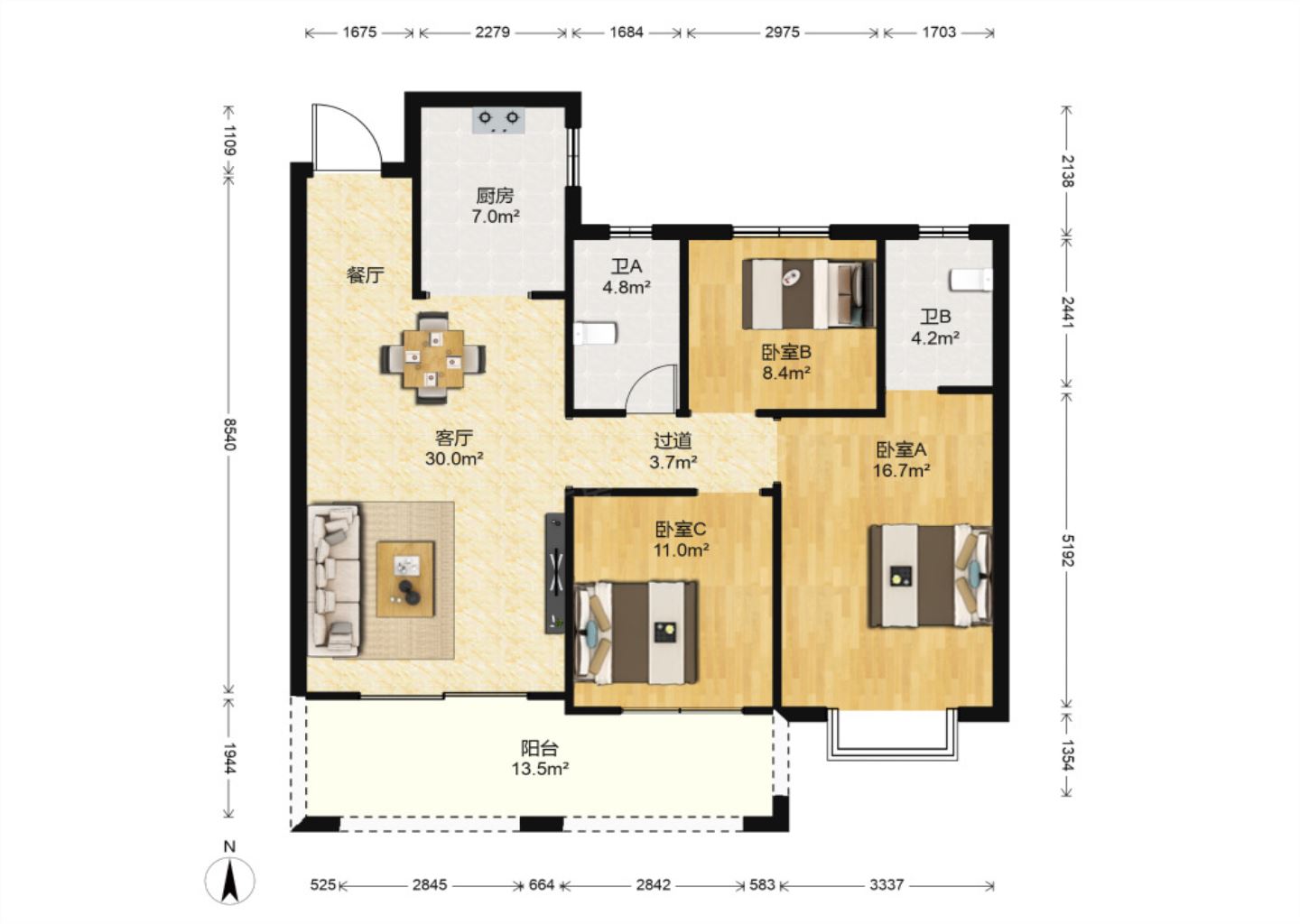 华强城 3室2厅2卫 123.89m&sup2;