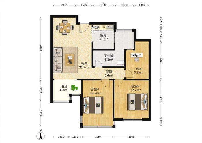 世濠花园 3室2厅1卫 93m&sup2;