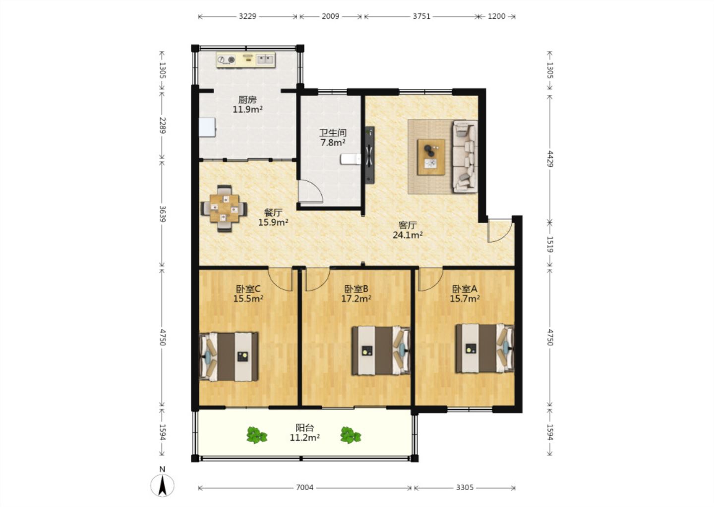 越江新村 3室2厅1卫 127.8m&sup2;