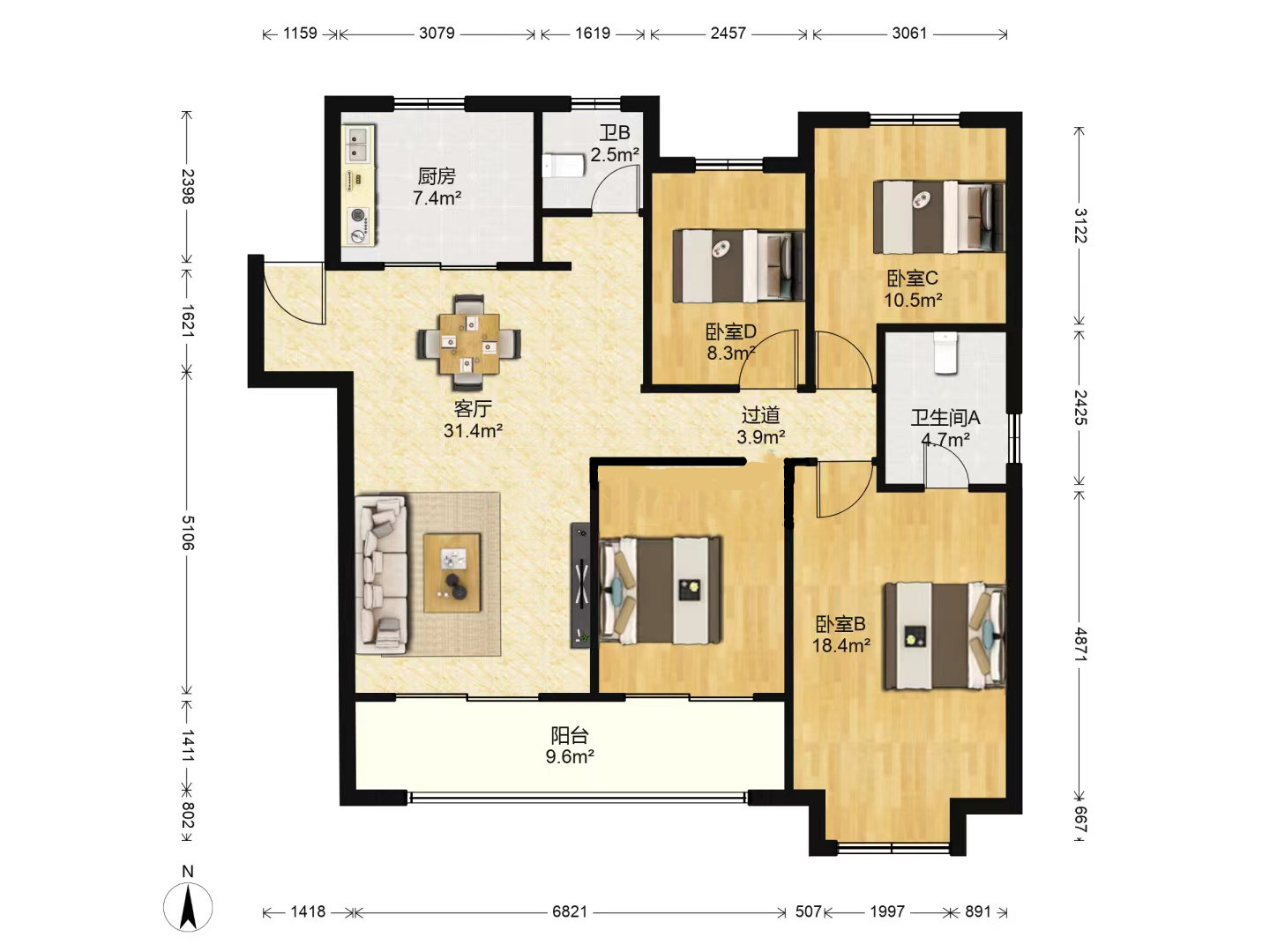 新城香溢紫郡 3室2厅2卫 143.00m&sup2;