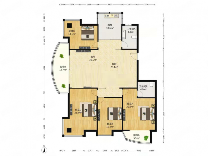 佳利秀水公寓 4室1厅2卫 196.00m&sup2;