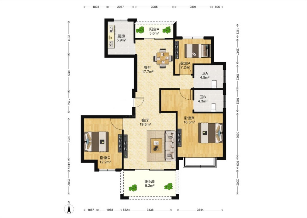 南通1912 3室2厅2卫 136m&sup2;