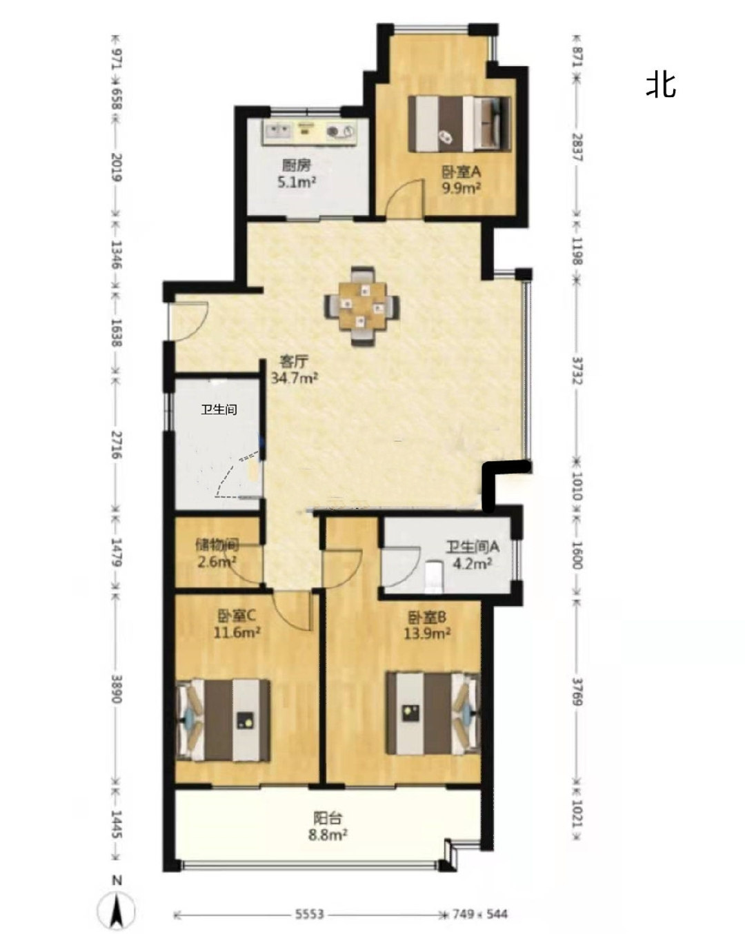 绿城&middot;晓风印月 3室2厅2卫 120m&sup2;