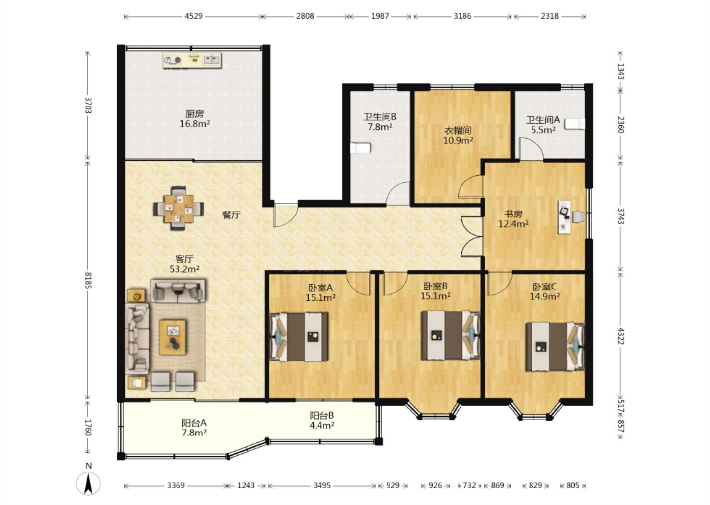 华中园 4室2厅2卫 188.84m&sup2;
