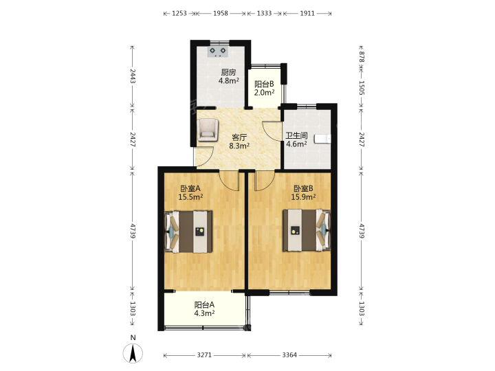 易家桥新村 2室1厅1卫 65m&sup2;