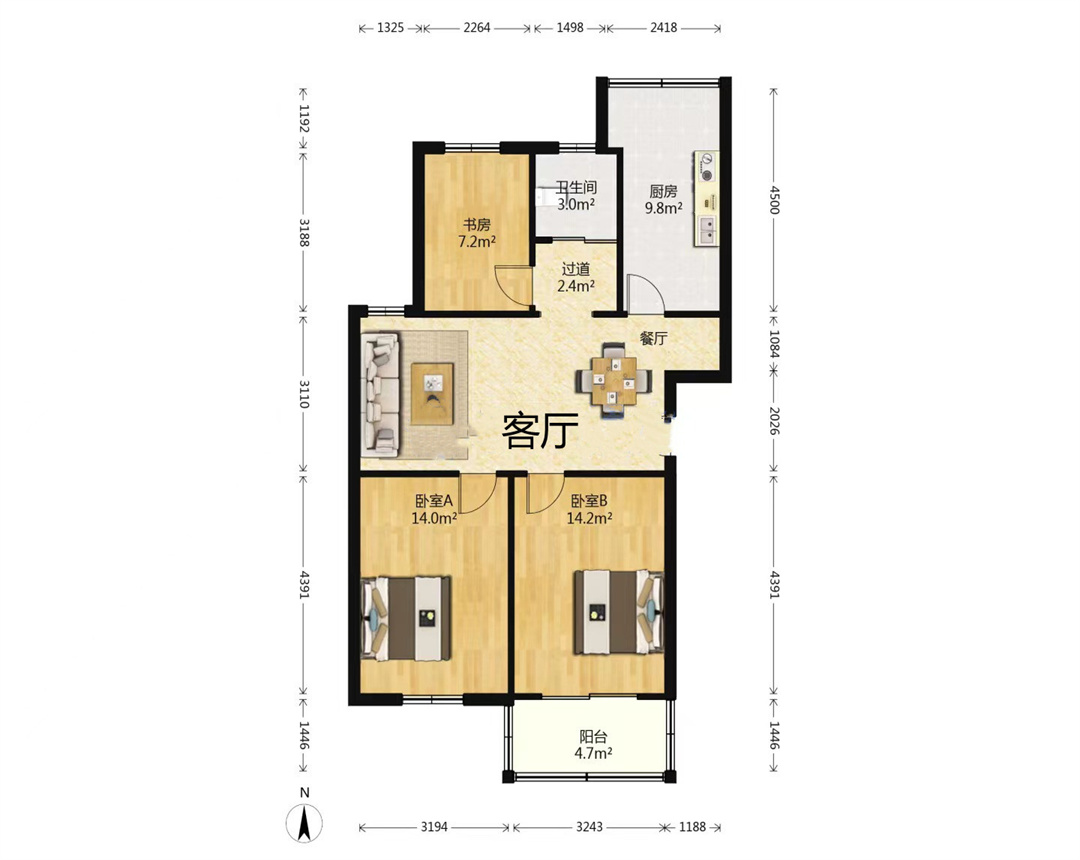 教育新村 3室1厅1卫 90.45m&sup2;
