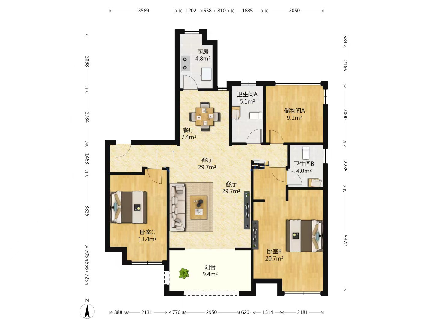万科城市之光 3室2厅2卫 120m&sup2;