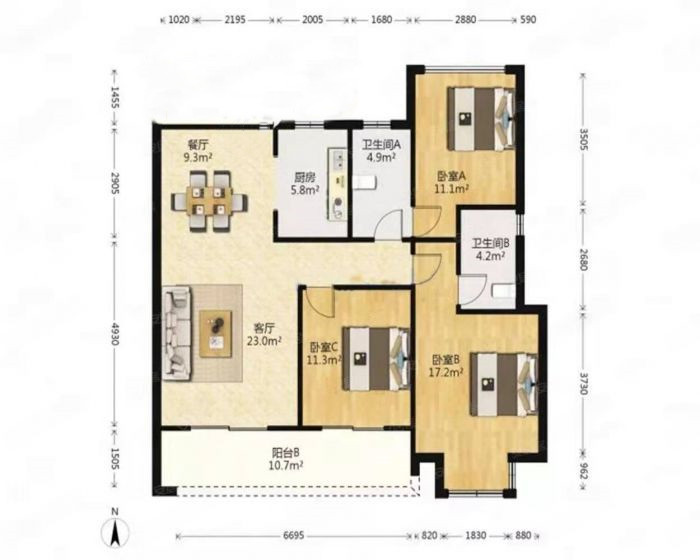 春风南岸东园 3室2厅2卫 104.15m&sup2;