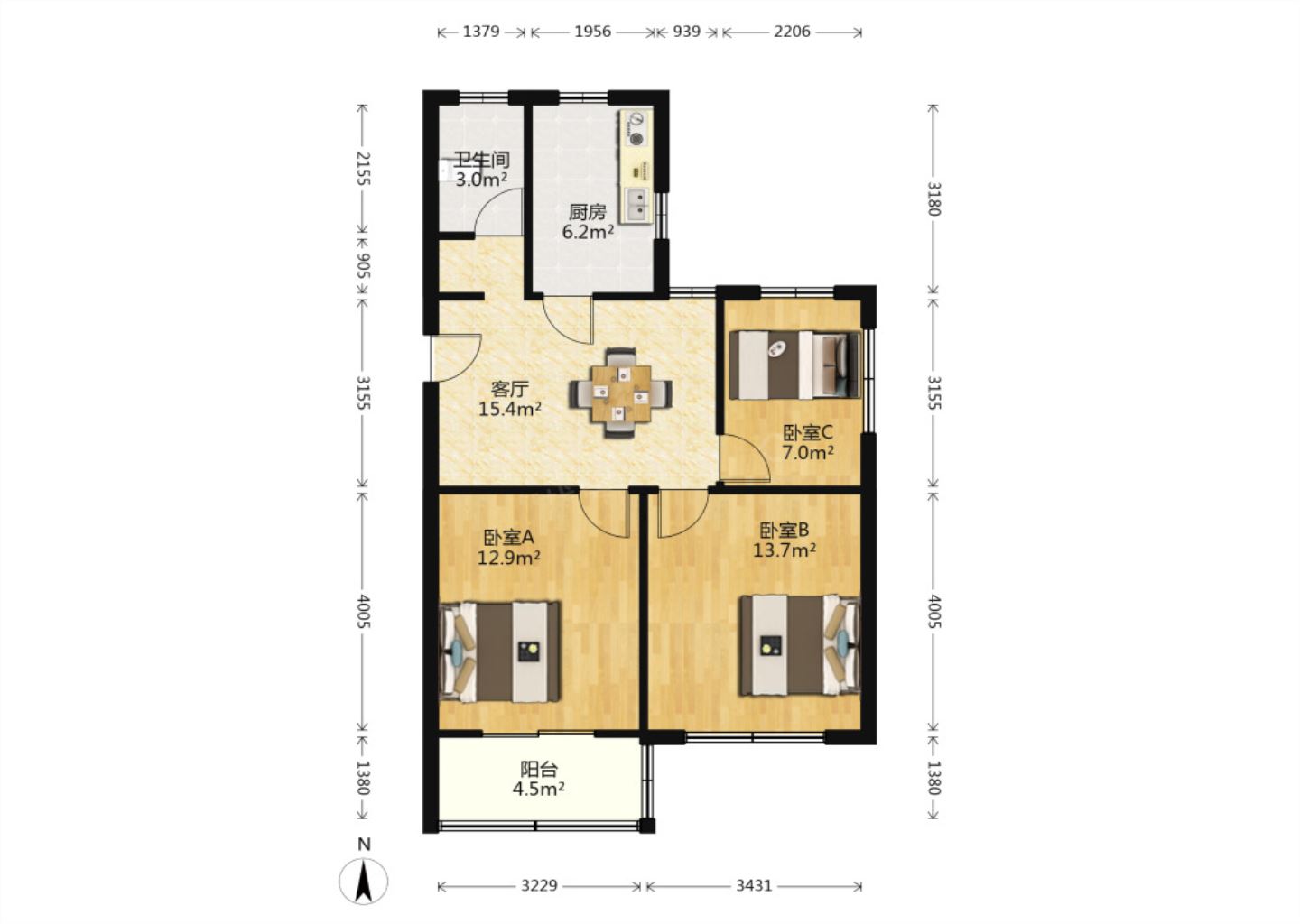 南川园小区 3室2厅1卫 82m&sup2;