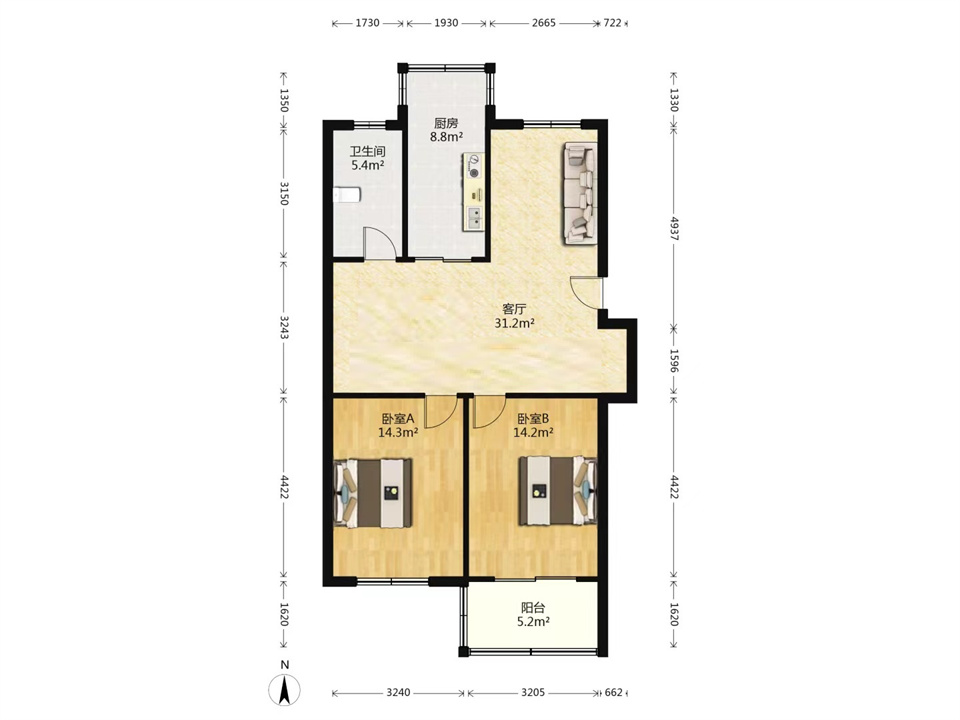 濠西园华迪小区 2室2厅1卫 100m&sup2;