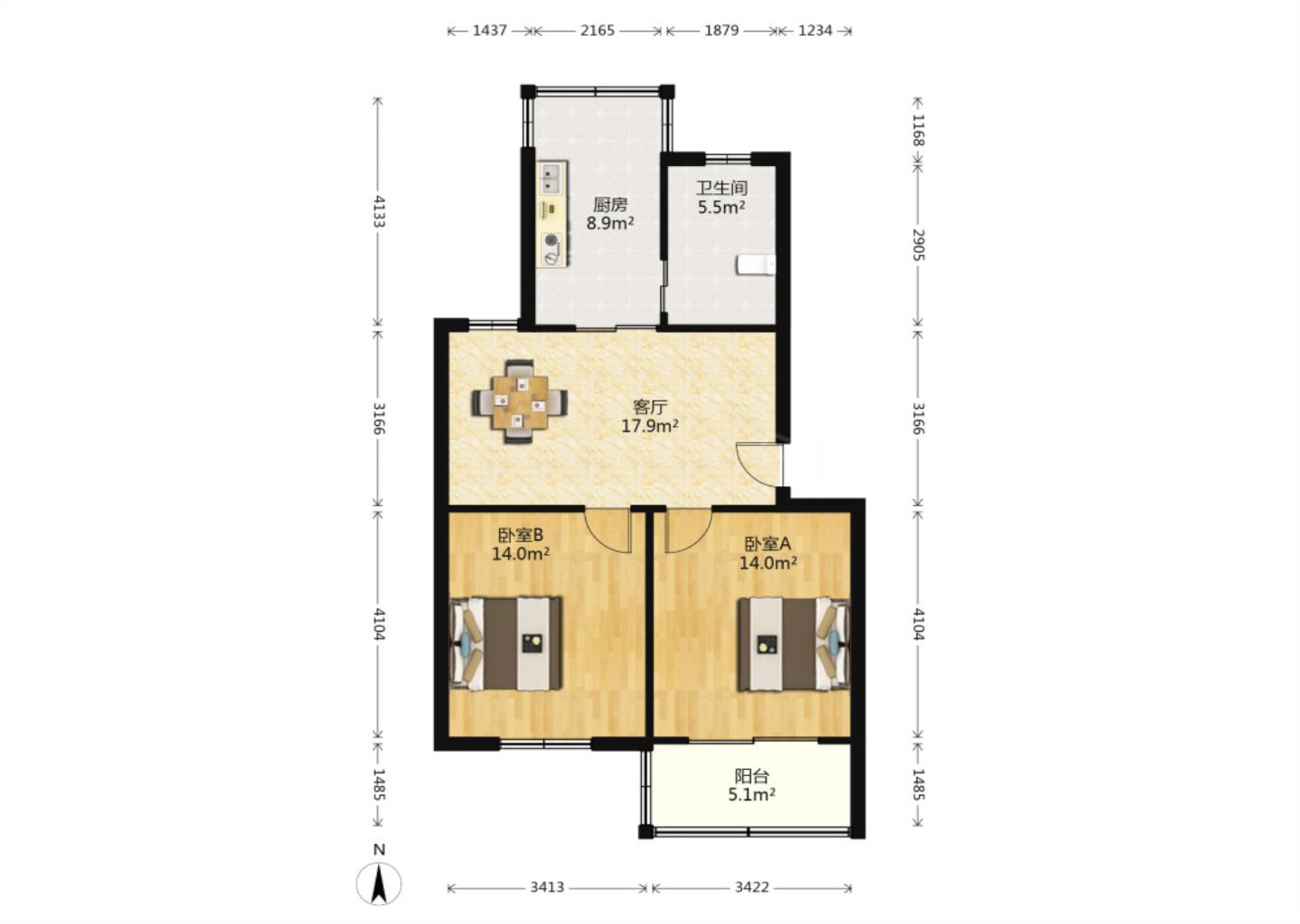公园佳苑北区 2室2厅1卫 78m&sup2;