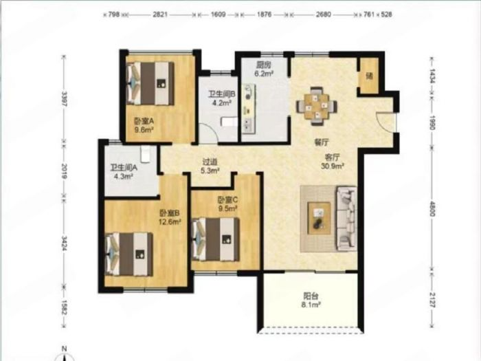 景瑞御府 3室2厅1卫 118.00m&sup2;