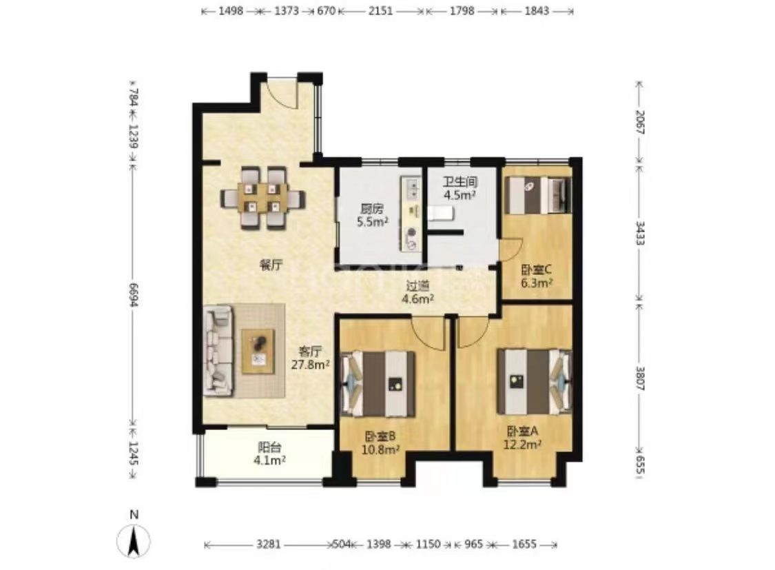 崇川星光域 3室1厅1卫 96m&sup2;