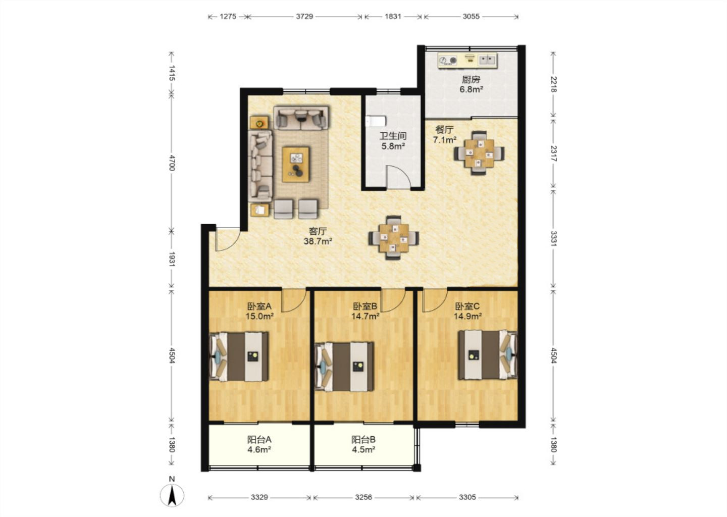 金辉花园 3室2厅2卫 135.12m&sup2;