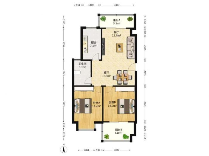 东大城市花园 3室1厅1卫 89.00m&sup2;