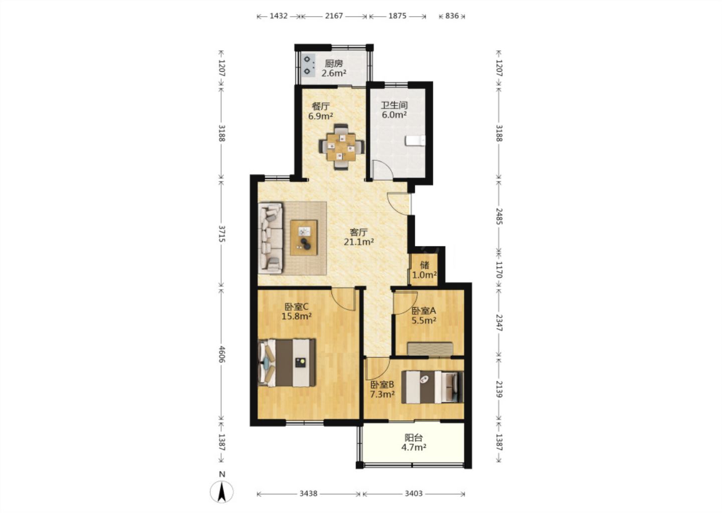 和谐汇景新苑 3室1厅1卫 90.18m&sup2;
