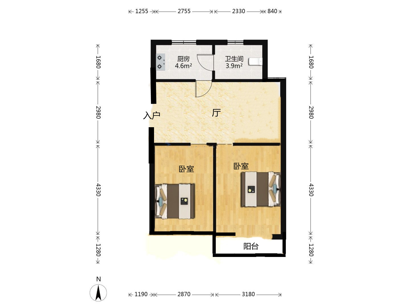 天馨花苑 2室2厅1卫 81m&sup2;