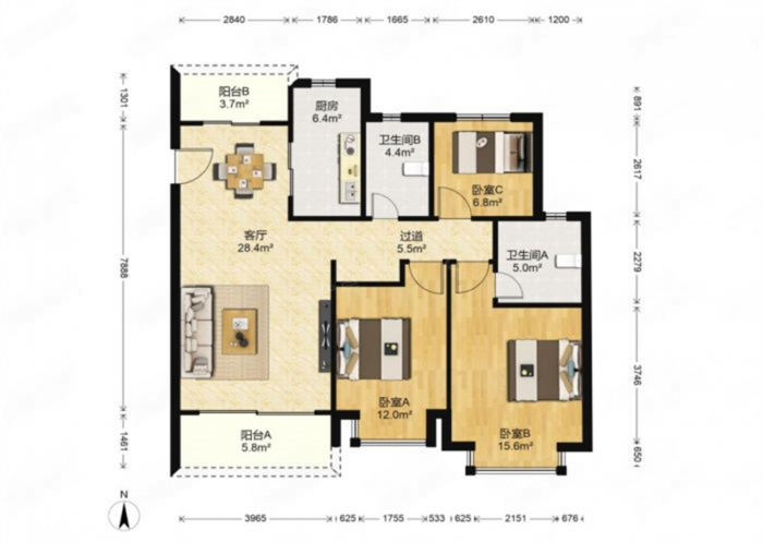 恒大御澜庭 3室2厅2卫 113m&sup2;
