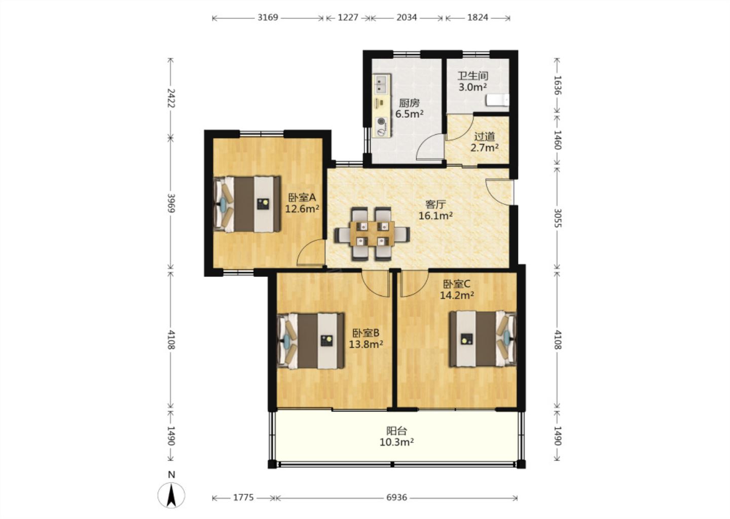 外滩小区 3室1厅1卫 94m&sup2;