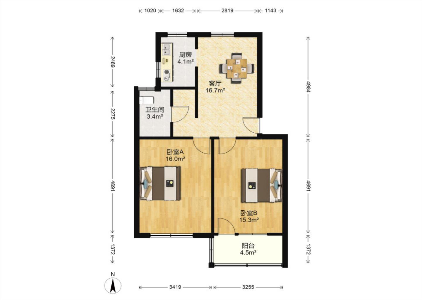 鸿运城市花苑 2室1厅1卫 72m&sup2;