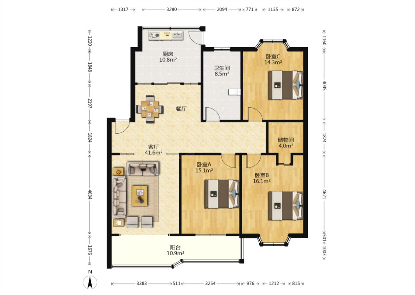 凯旋花园 1室1厅1卫 60m&sup2;