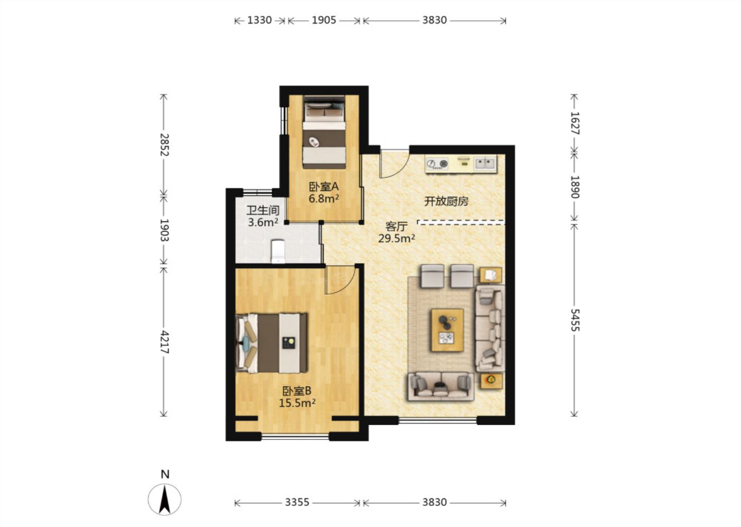 中南世纪花城一期 2室1厅1卫 74m&sup2;