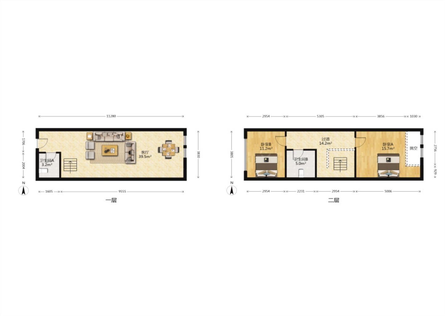 中江国际广场 2室3厅2卫 70.39m&sup2;