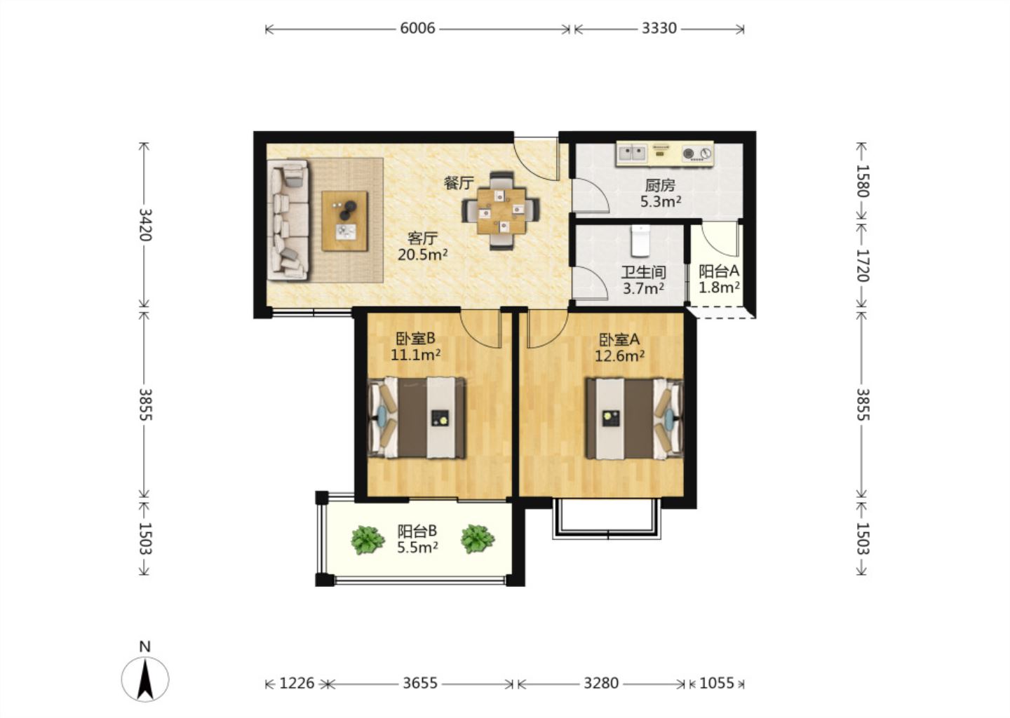 惠泽苑 2室1厅1卫 85.82m²