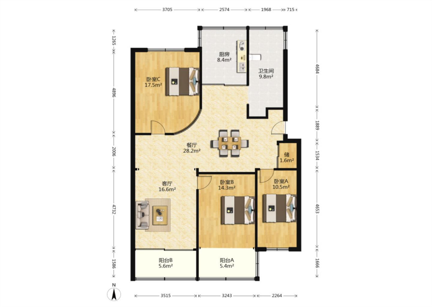 怡园新苑 3室2厅1卫 126m&sup2;