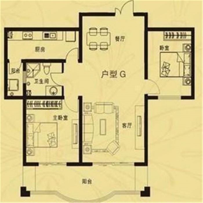 七星花园 2室1厅1卫 106m&sup2;