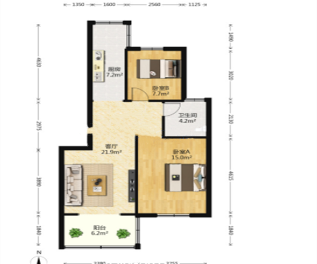 紫东花苑 2室1厅1卫 77.5m&sup2;