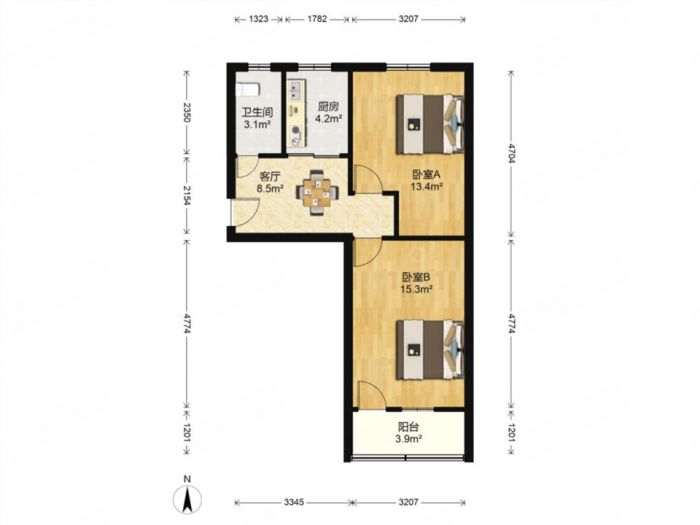 濠东路39号 2室1厅1卫 56.8m&sup2;
