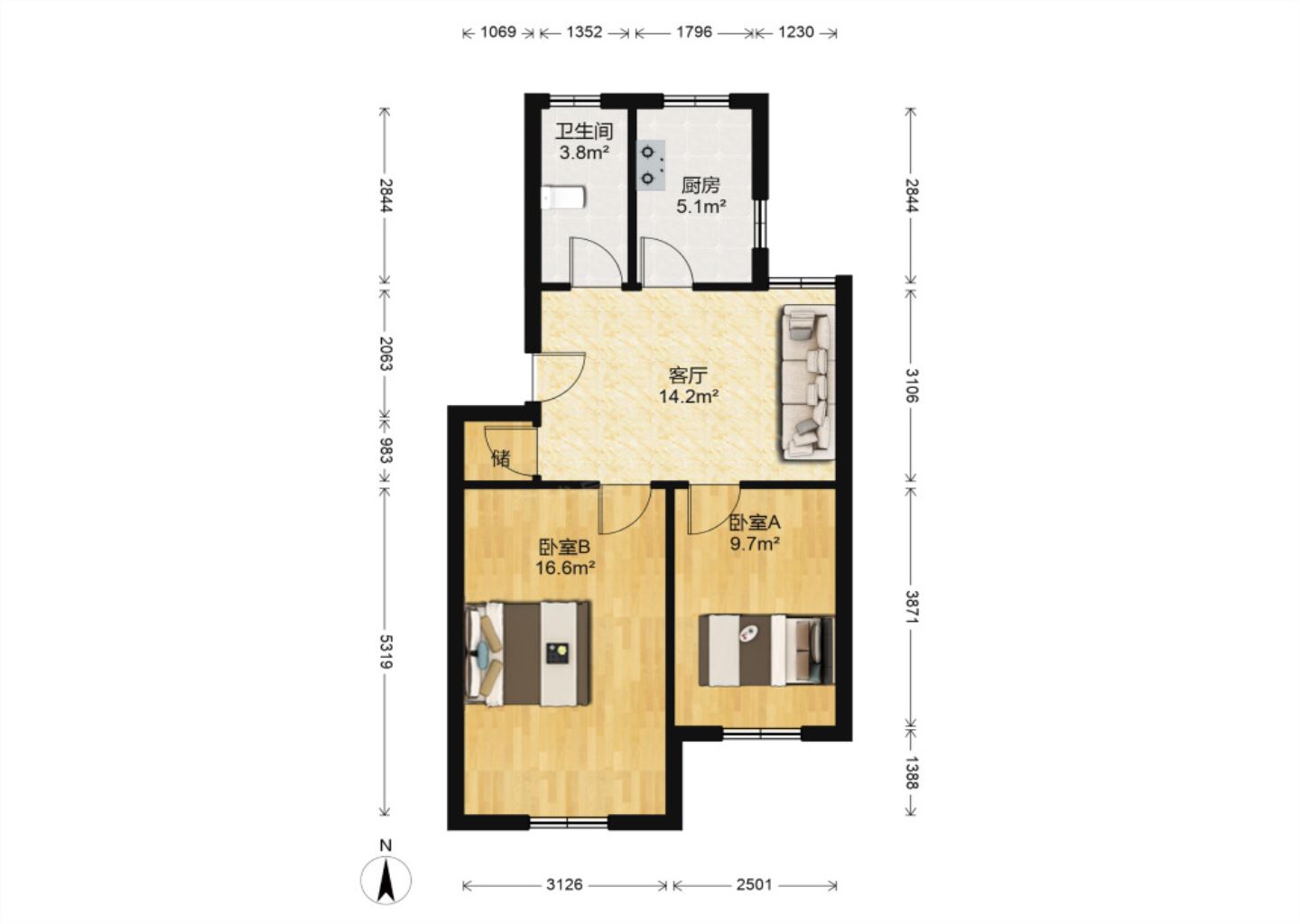 南川园新村 2室1厅1卫 65m&sup2;
