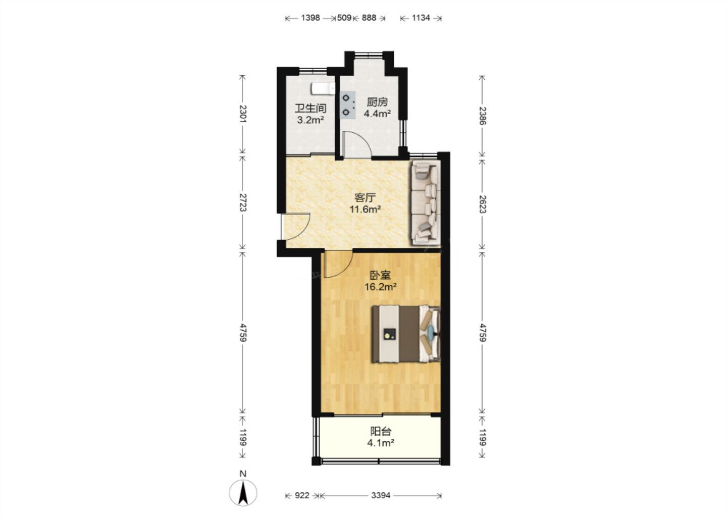 起凤园 1室1厅1卫 48.6m&sup2;