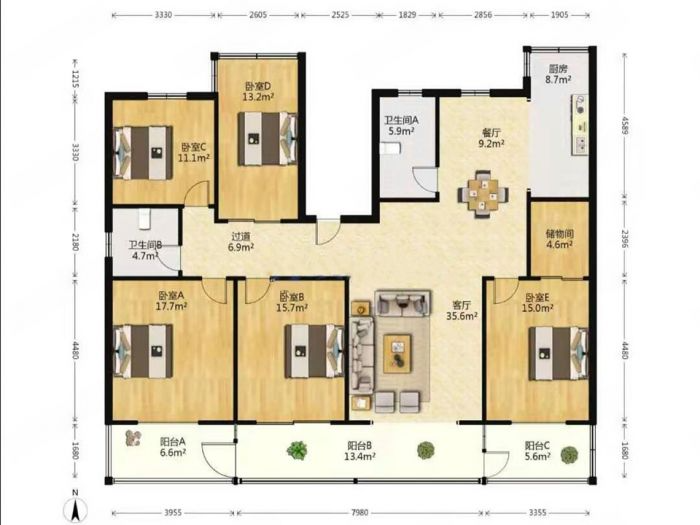 天馨花苑 4室2厅1卫 193m&sup2;