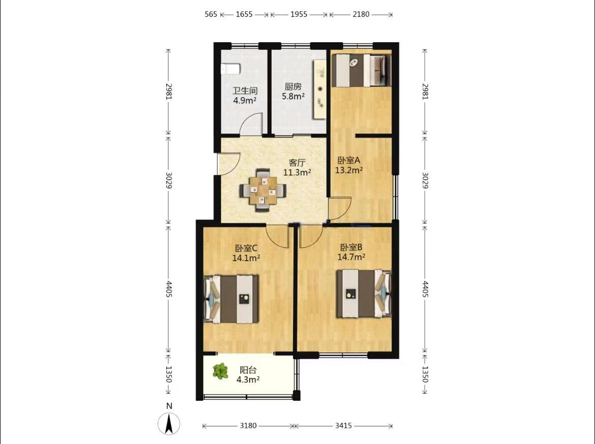 北郭东村北区 5室2厅2卫 130.00m&sup2;