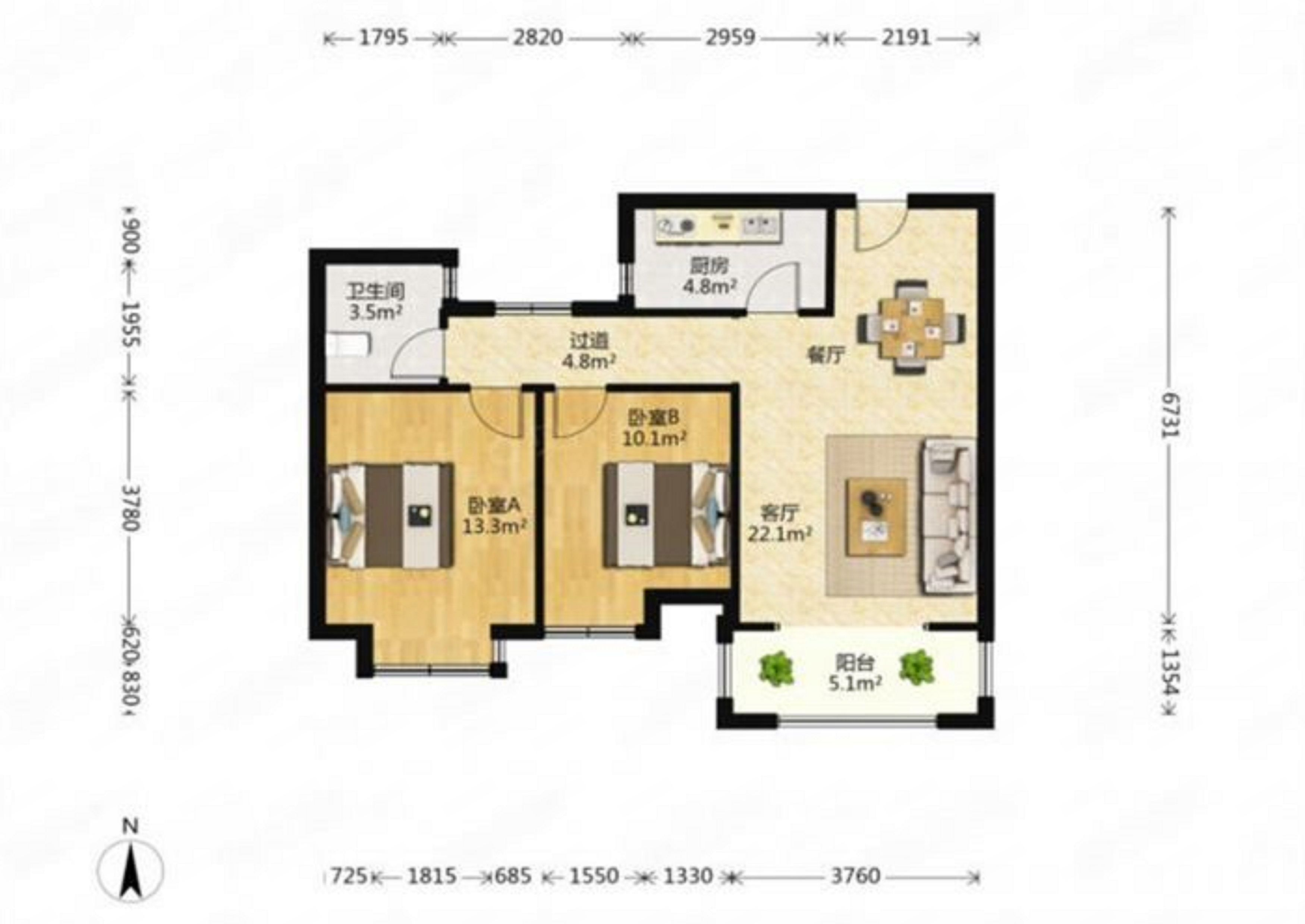 南辰濠郡 2室1厅1卫 92m&sup2;