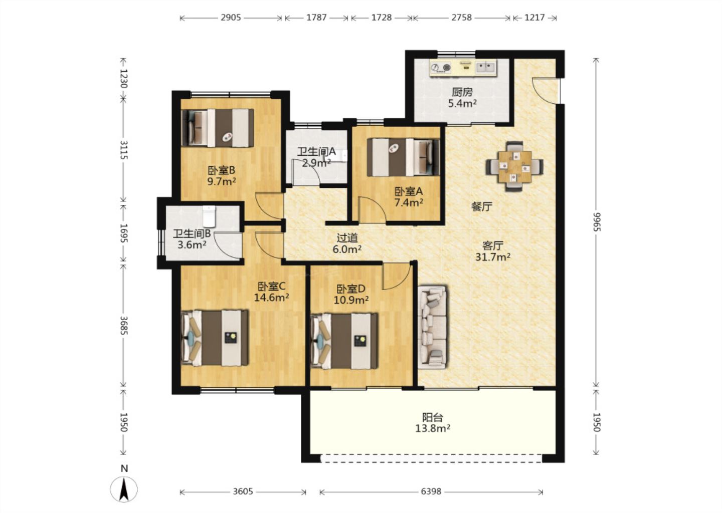远创东樾 4室2厅2卫 133m²