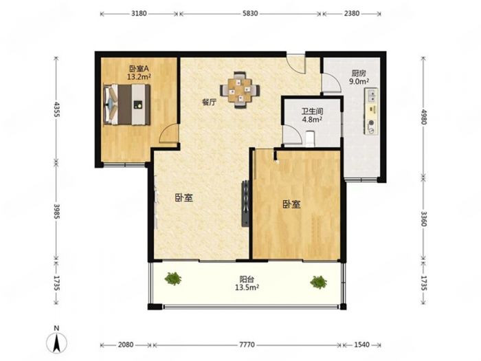 七星花园 3室1厅1卫 110m&sup2;