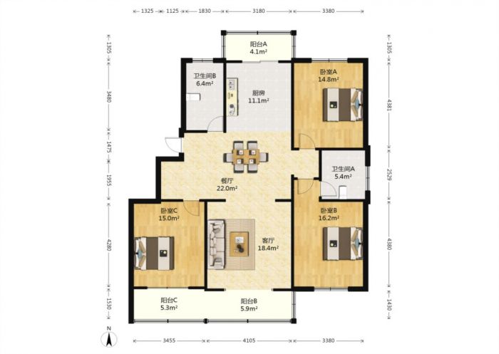 紫东花苑 3室2厅1卫 137m&sup2;
