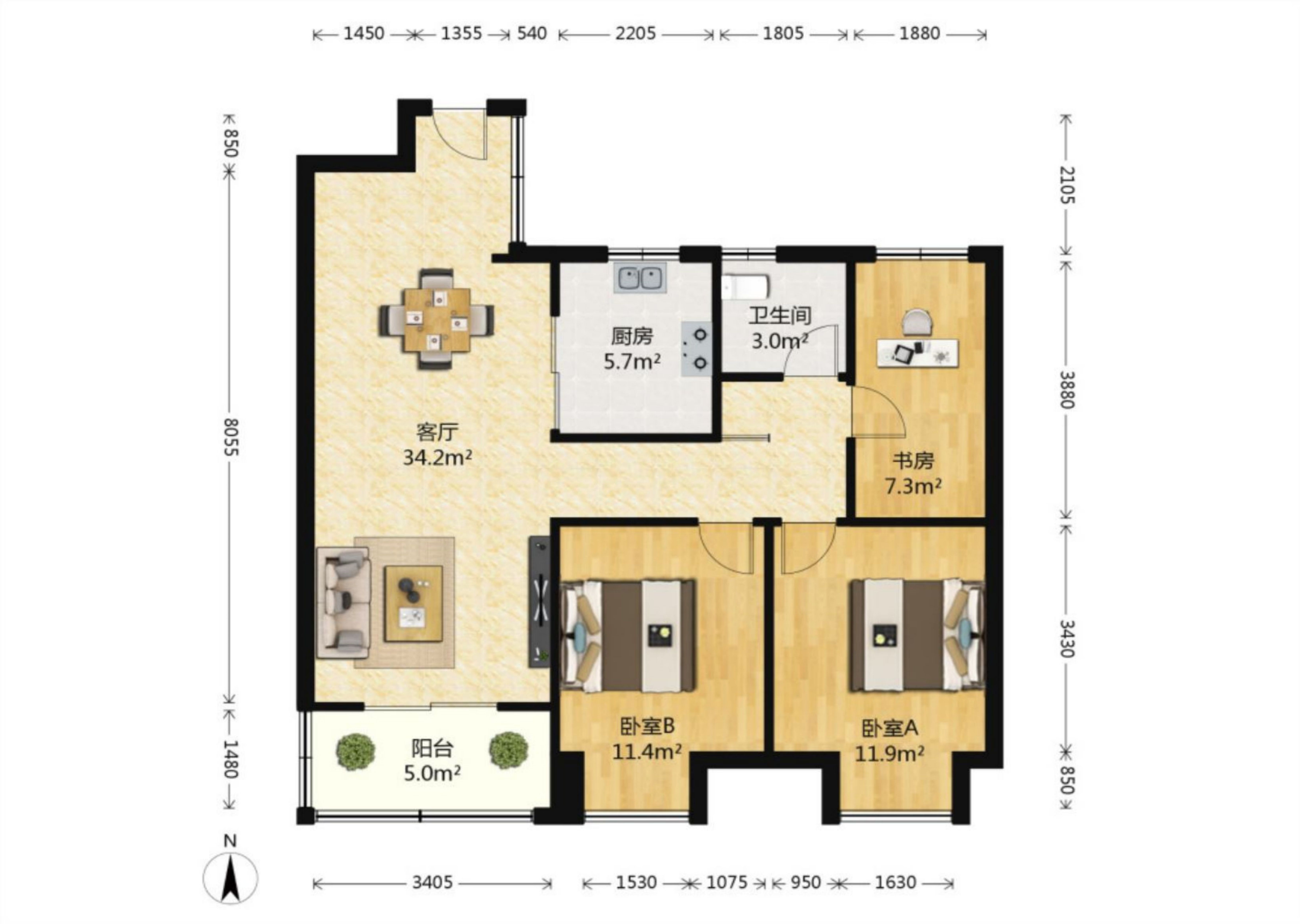 崇川星光域 3室1厅1卫 96m&sup2;