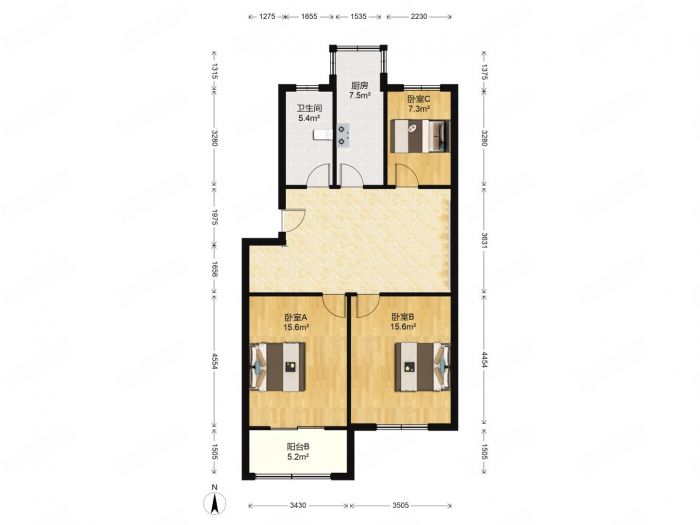 五山新苑 2室2厅2卫 90.44m²
