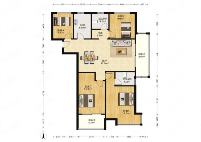 保利香槟国际 4室2厅2卫 137m&sup2;