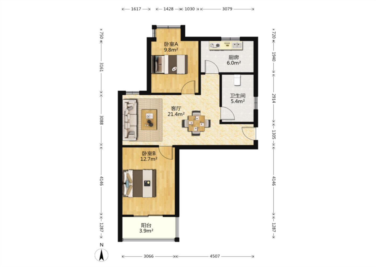 融悦华庭 2室1厅1卫 88m&sup2;