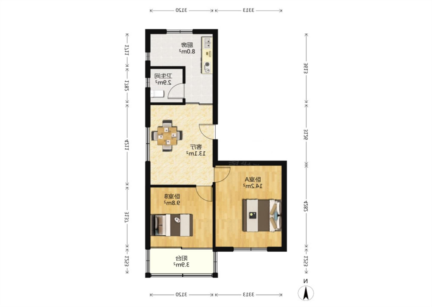 光明南村 2室1厅1卫 67.57m&sup2;