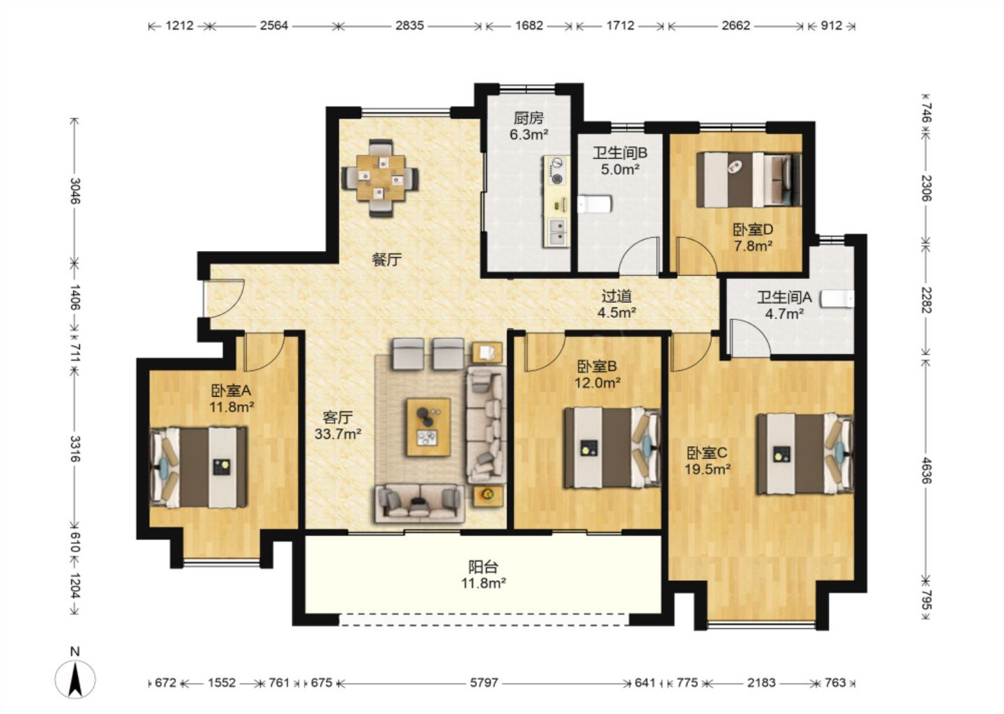 中海上东区 4室2厅2卫 143m&sup2;