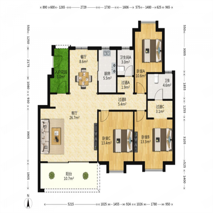 静海府 3室2厅2卫 129m&sup2;