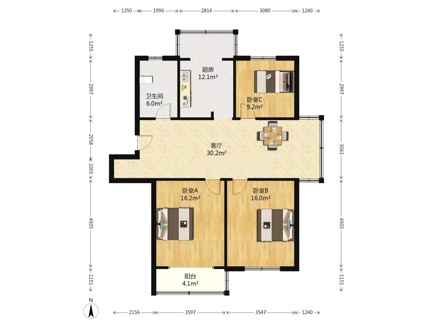 越江新村 3室2厅1卫 88m&sup2;